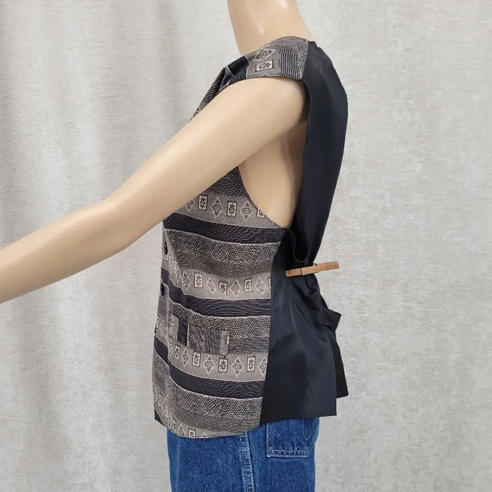 Retro Vintage Black Gray Tribal Western Waistcoat Vest Unisex Size Medium